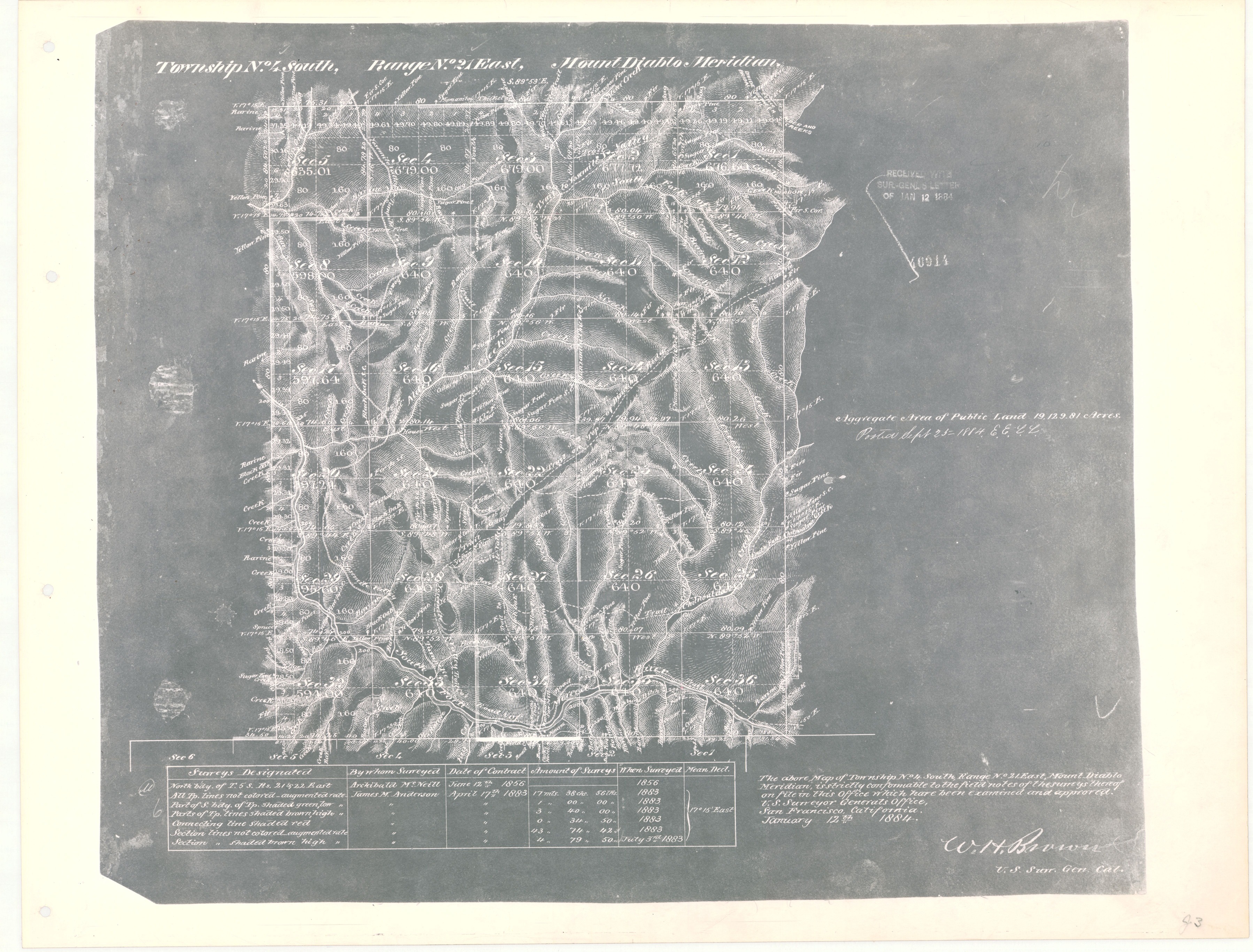 Map of Township No. 4 South, Range No. 21 East, Mount Diablo Meridian Survey