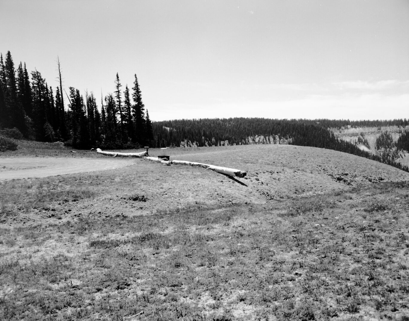 North view on the rim road at Cedar Breaks National Monument, before the 1960 construction project. Taken as a record of the project.