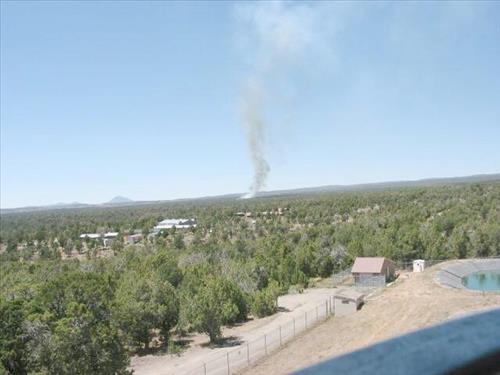 Photos of white smoke indicating start of the fire on the first day of Long Mesa Fire, Mesa Verde National Park, July 29, 2002