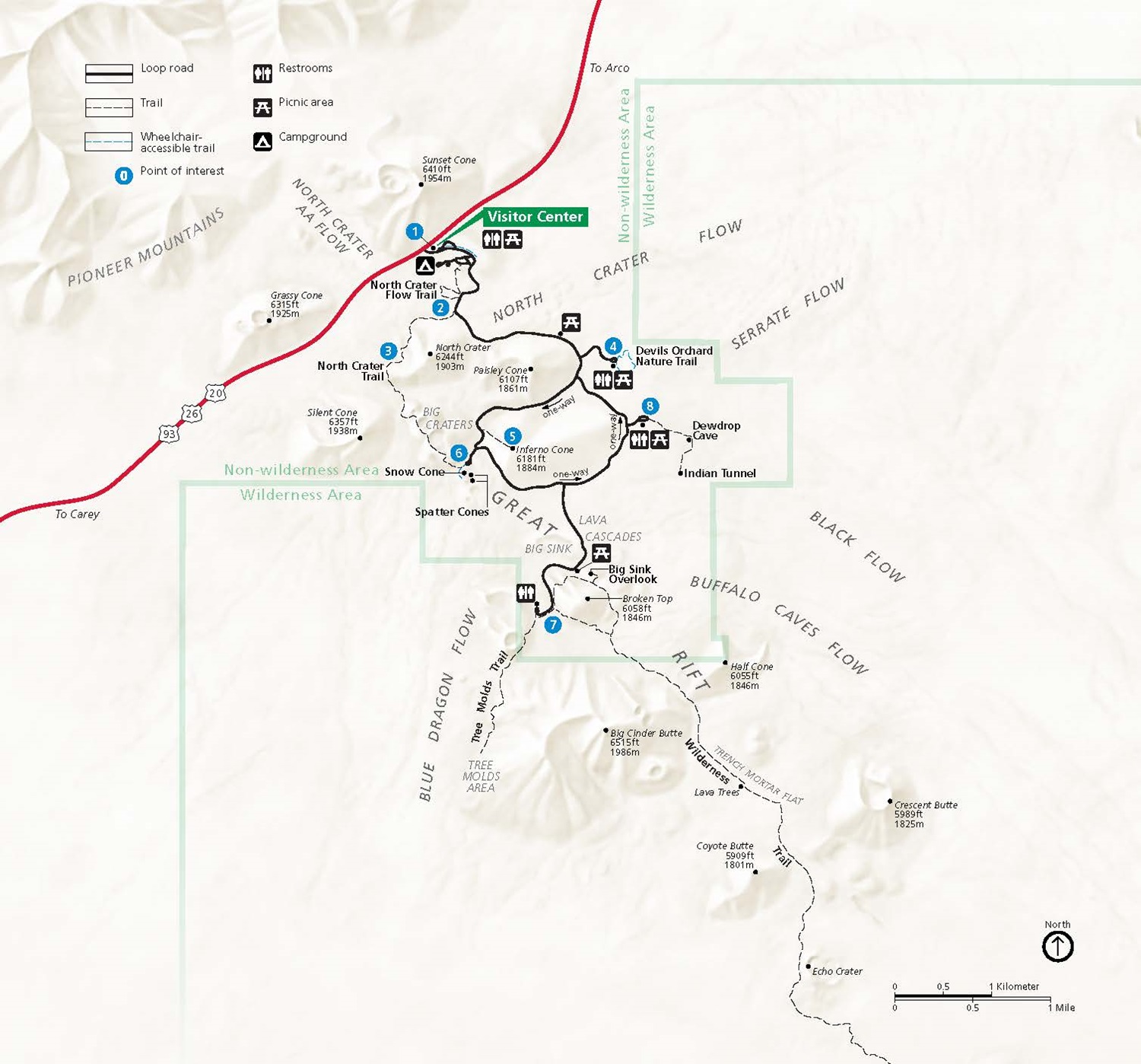 Craters of the Moon National Monument and Preserve Detail Map