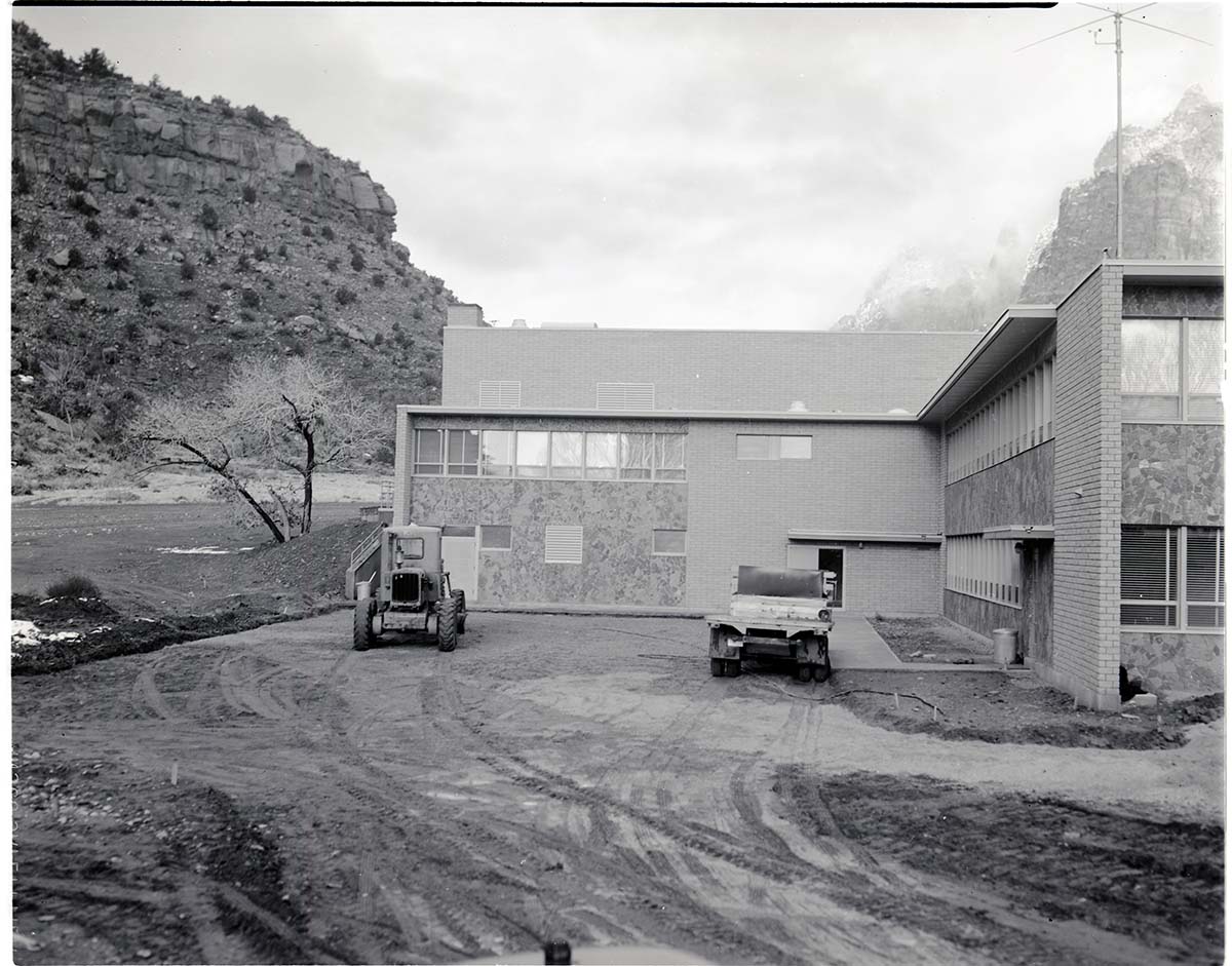 Clearing area for construction of parking area at rear of Mission 66 Visitor Center and Museum.