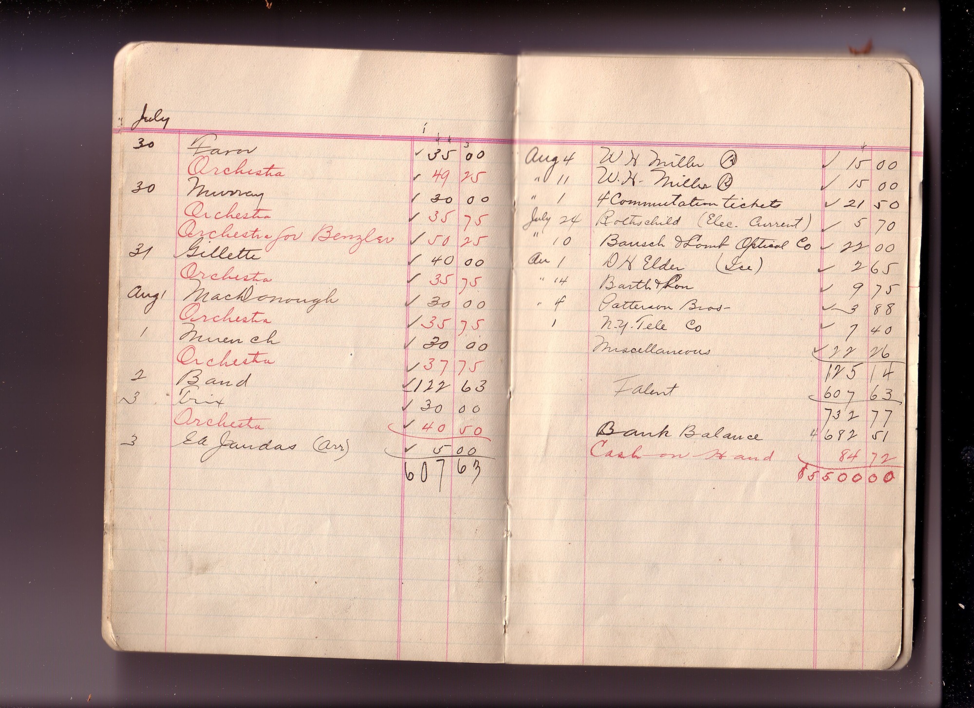 Thomas Edison's New York City Recording Studio Cash Book 03 (of 21), Image 08 (of 93).