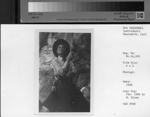 Carl Sharsmith on Sunnyside Bench from the 1948 Yosemite Field School Yearboook.