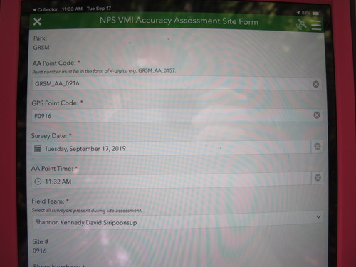 GRSM Accuracy Assessment. Plot Code: GRSM_AA_0916_1