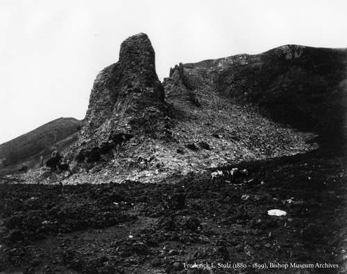 Looking at a rock formation in the Haleakalā Wilderness. 