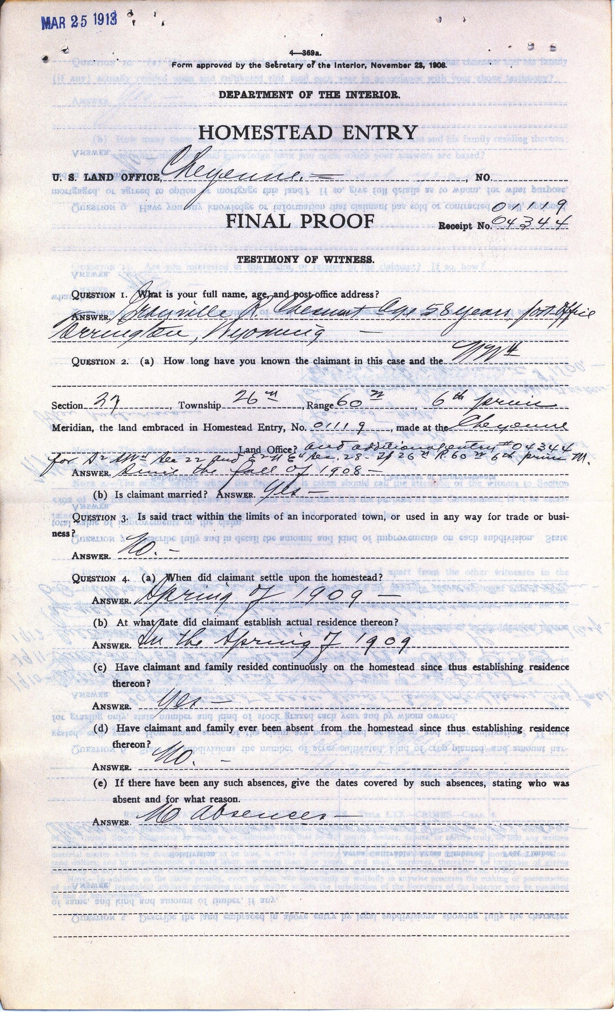 Scanned image of form. See description for text.