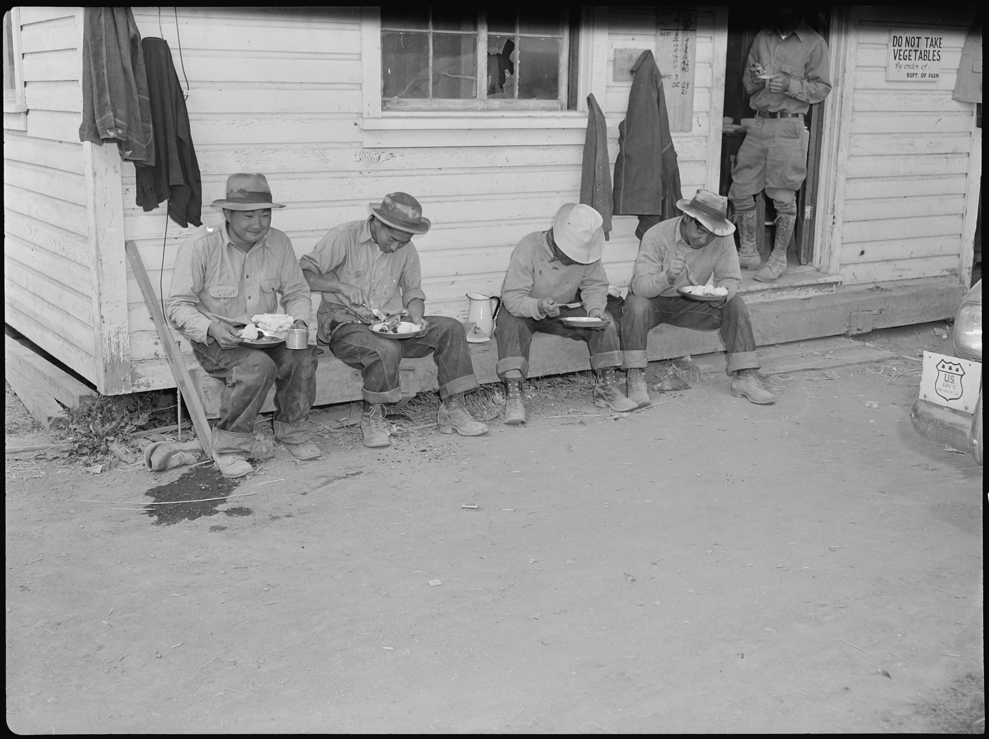 A view in the lunch shed at the farm. Trucks from the kitchens bring hot lunches to the workers