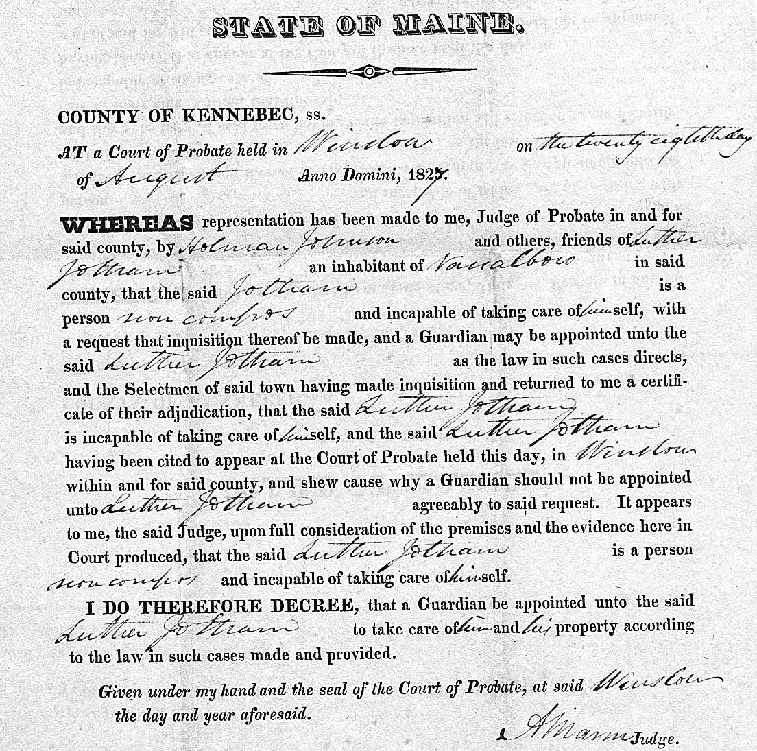 A scan of a court record in the State of Maine.