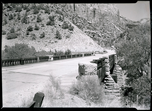 Highway Bridge over North Fork of Virgin River. Zion Canyon - Mt Carmel highway junction.