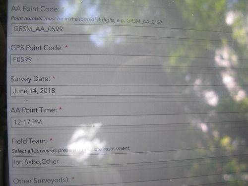 GRSM Accuracy Assessment. Plot Code: GRSM_AA_0599_1