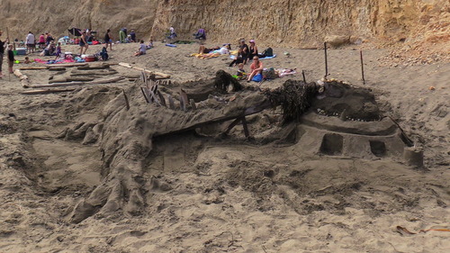 A sand sculpture of a dragon.