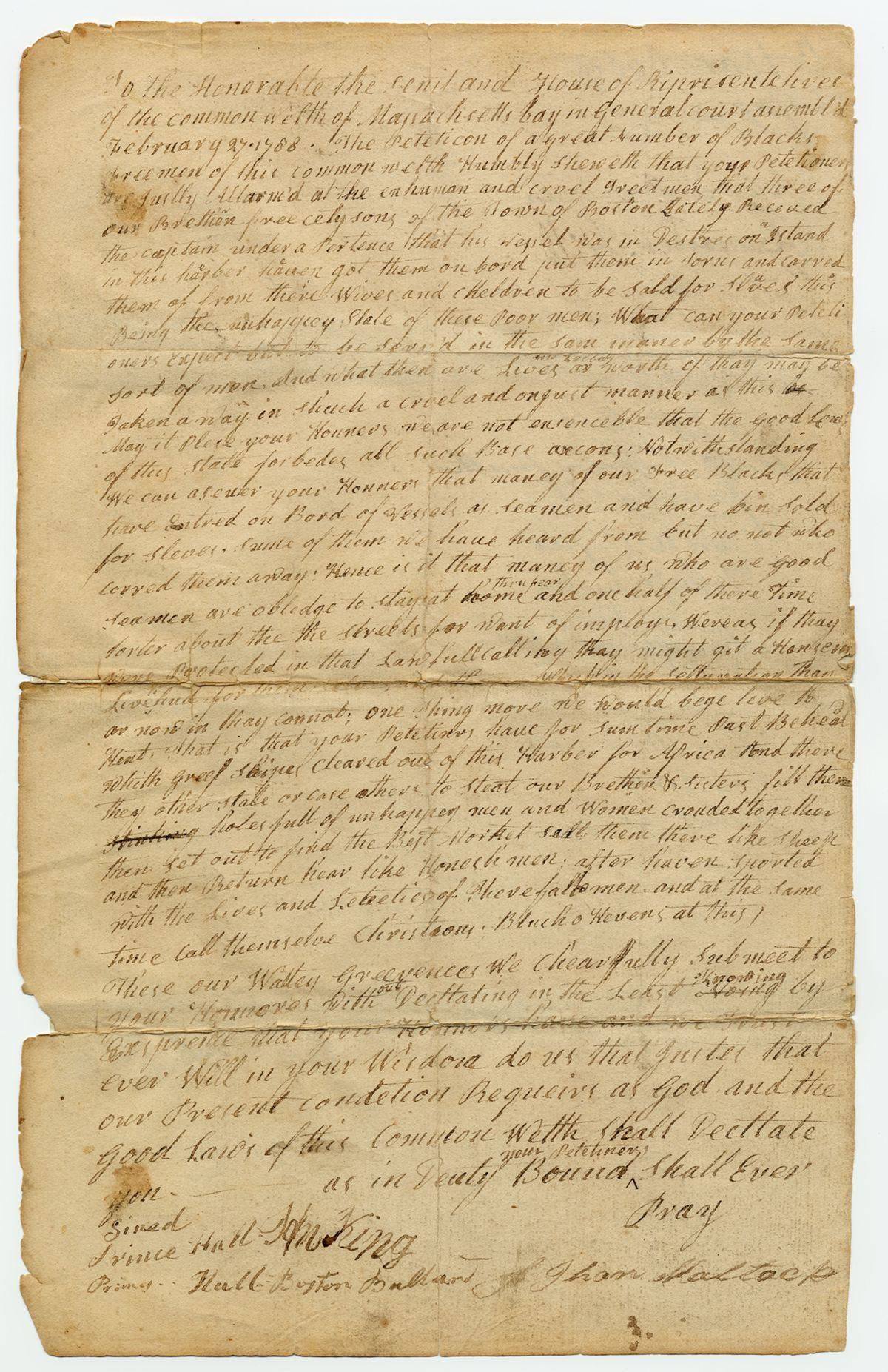 Prince Hall's 1788 petition to end the slave trade