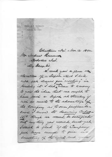 A+012+0436.PA#001--Letter to Supt. DL&WRR from Charles H. Hannahs regarding Depot--Stanley, NY [1892.11.12]