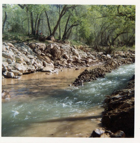 Color photos of channel clearing and bank stabilization along the Virgin River near Birch Creek.