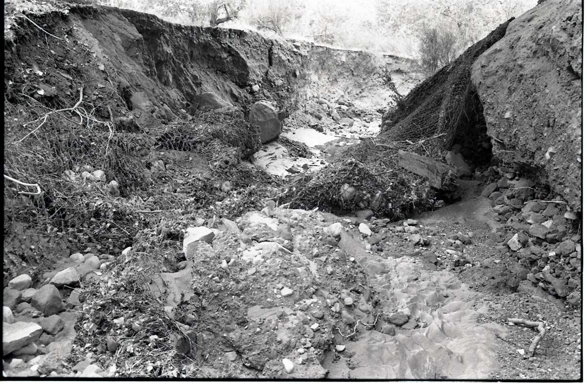 BW Photos of the damage from the Oak Creek flash flood of 1989.