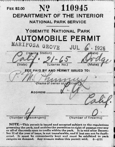 1926 auto permit. Copied courtesy of Jack Phinney.