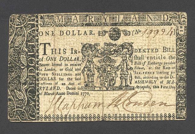 Maryland Currency 1 Dollar