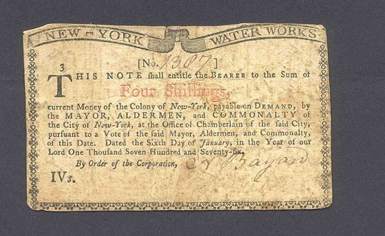 New York Water Works Currency 4 Shillings