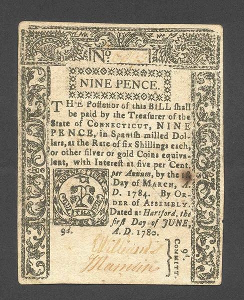 Connecticut Currency 9 Pence