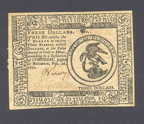 3 Dollars Continental Currency