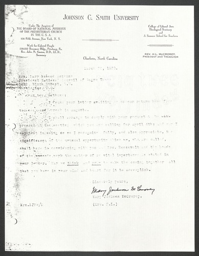 Correspondence between Mary McLeod Bethune and Mary Jackson McCrorey, March 1938
