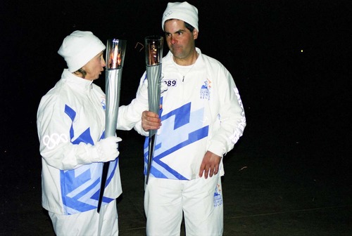 Color Photos of the ceremony surrounding the Olympic Torch passing through Zion.