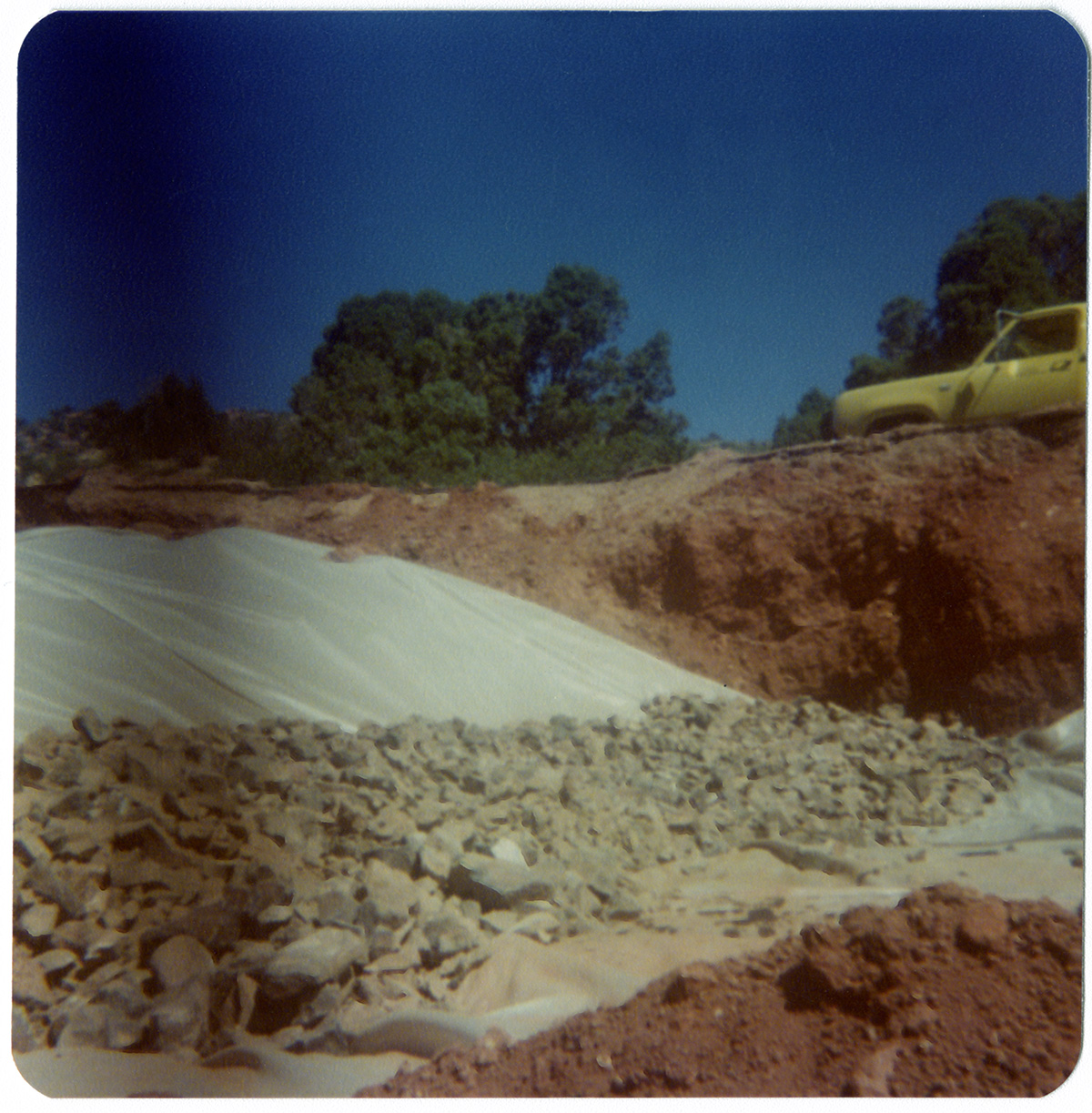 Rocks laying on tarp during road work/repair in Kolob Canyon.