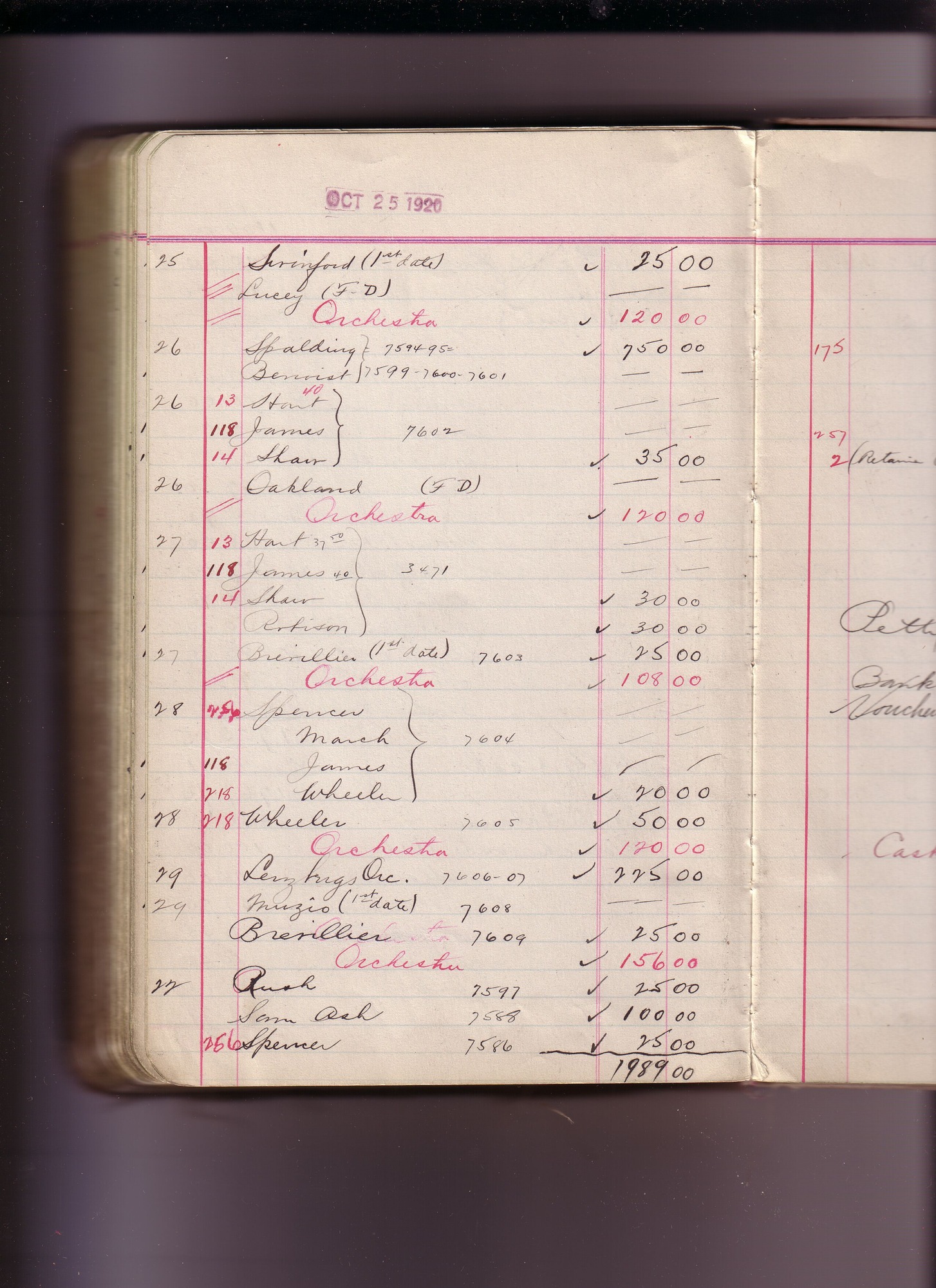 Thomas Edison's New York City Recording Studio Cash Book 16 (of 21), Image 284 (of 305).