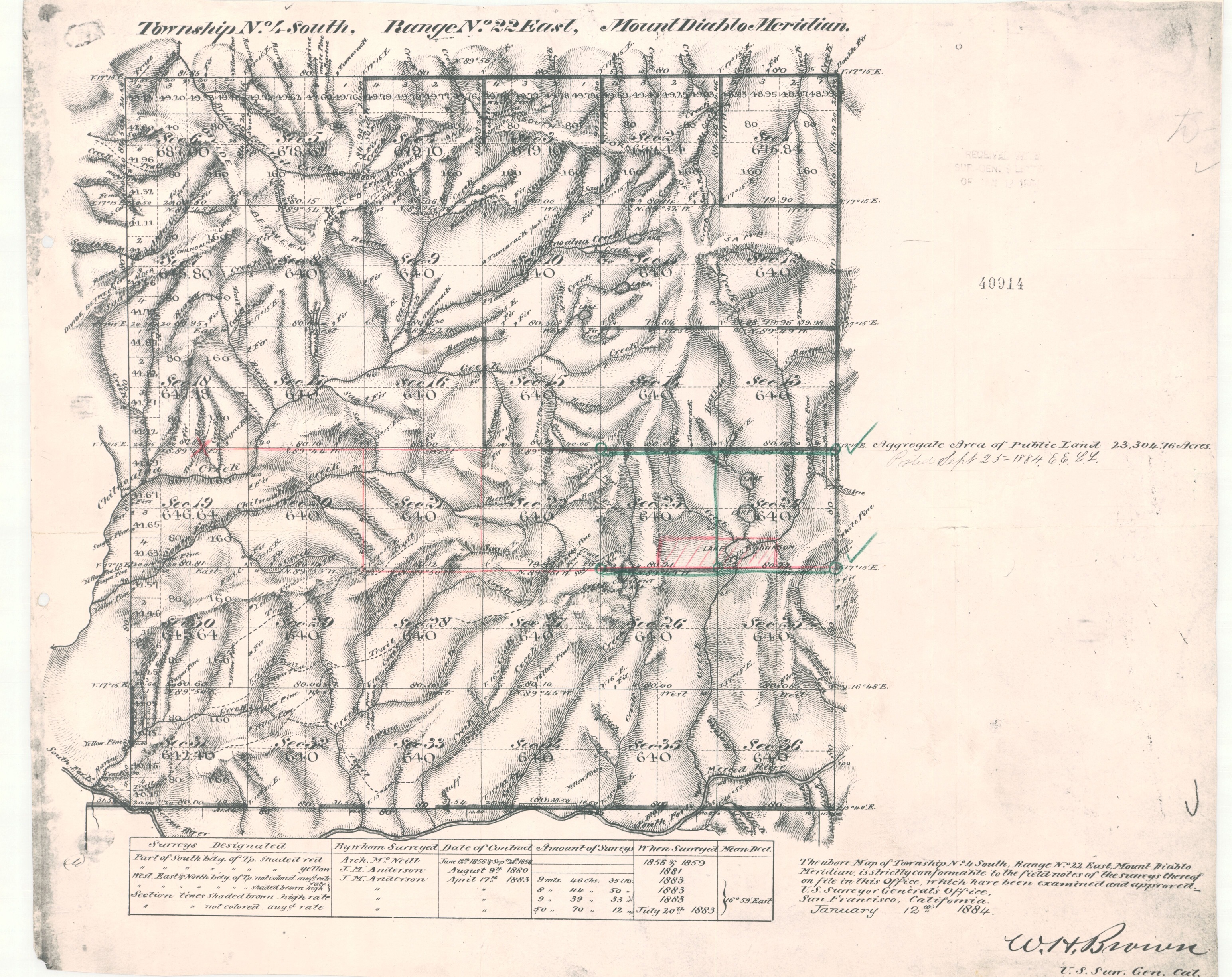 Map of Township No. 4 South, Range No. 22 East, Mount Diablo Meridian Survey