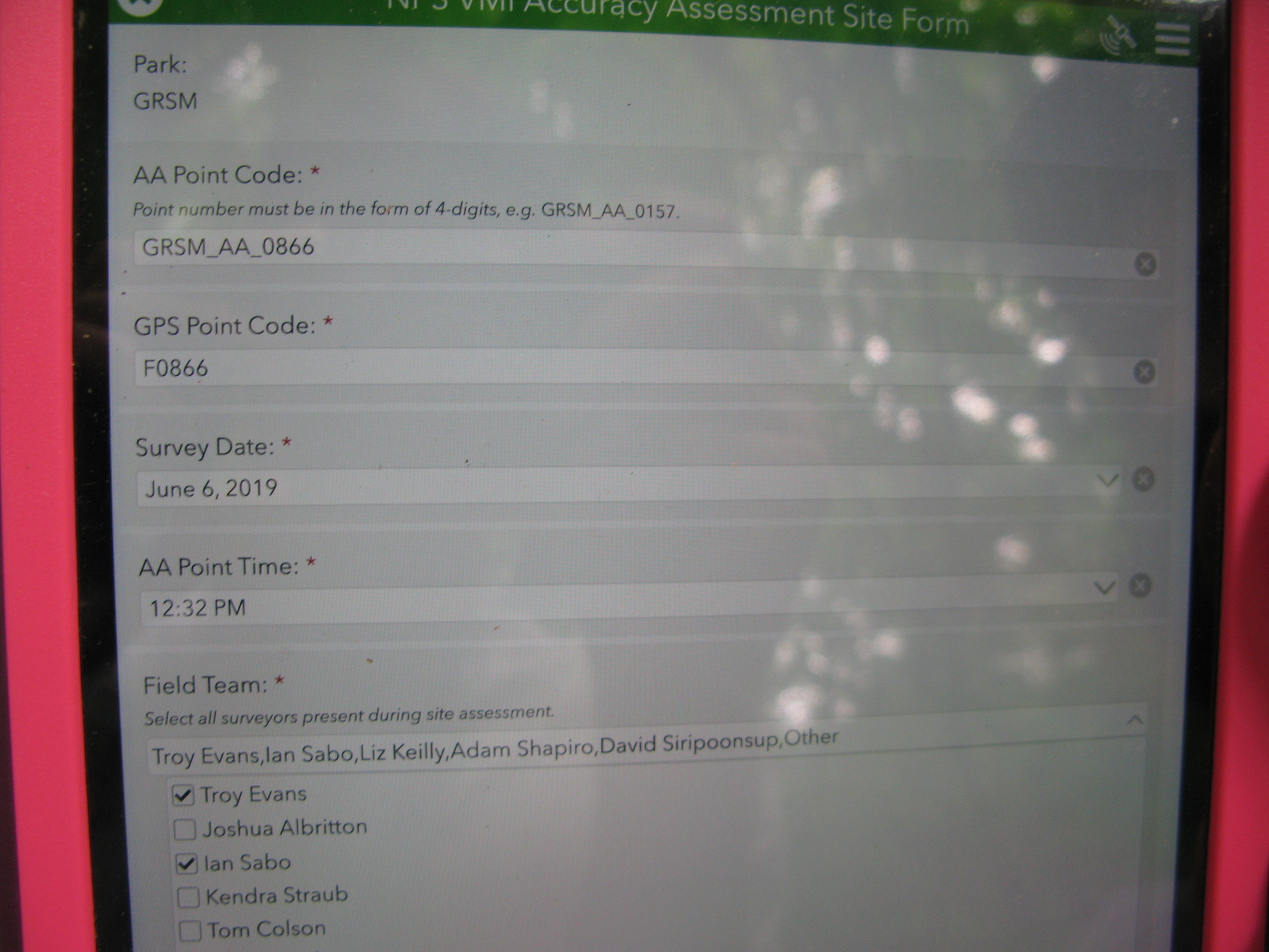 GRSM Accuracy Assessment. Plot Code: GRSM_AA_0866_1