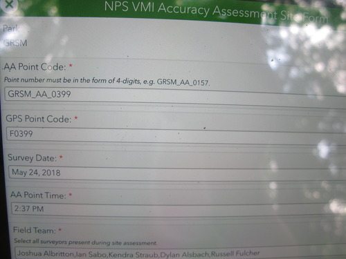 GRSM Accuracy Assessment. Plot Code: GRSM_AA_0399