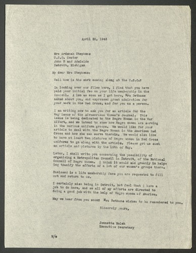 Correspondence regarding "The Aframerican Woman's Journal"