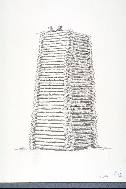 Conjectural illustration of a wooden rifle tower.