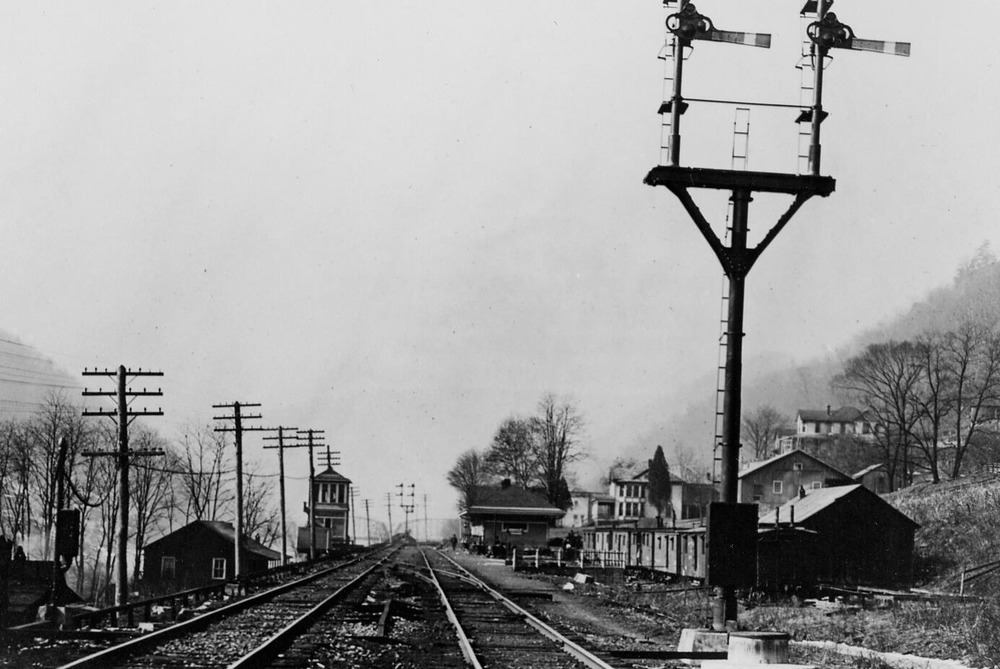 historic photo of RR tracks and station