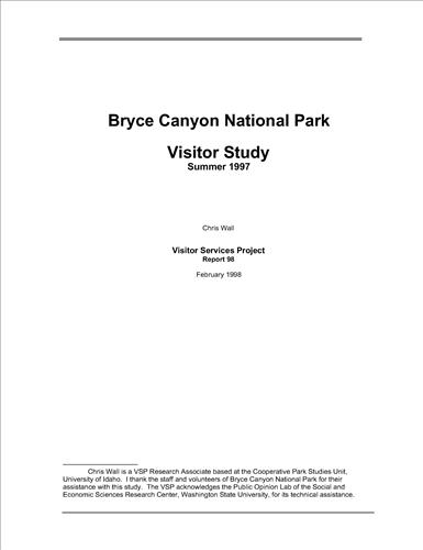 Bryce Canyon National Park Visitor Study: Summer 1997