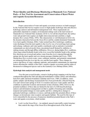 Water Quality and Discharge Monitoring at Mammoth Cave National Park Proposal