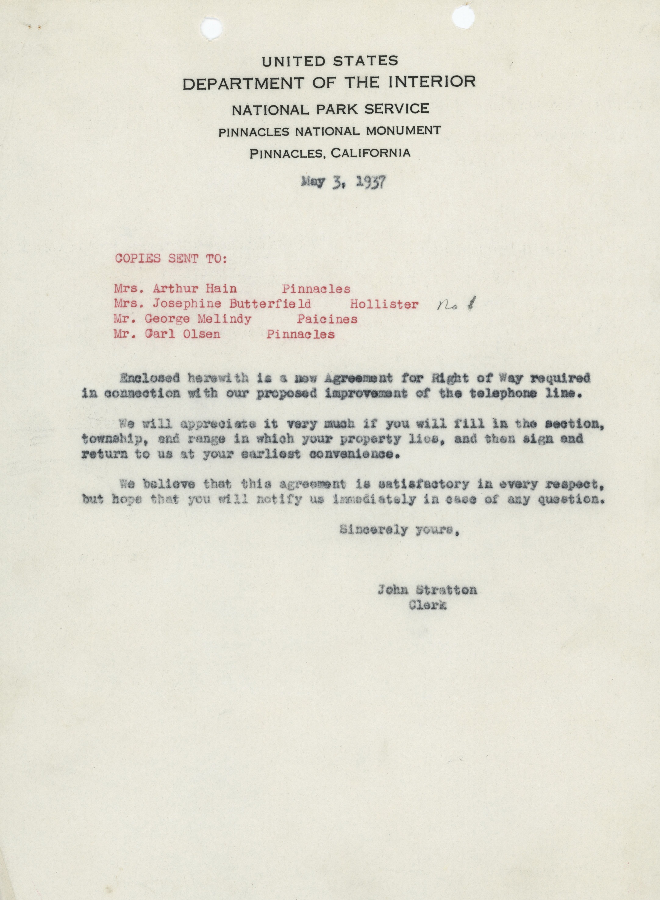 Telephone System Agreement Correspondence