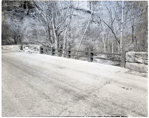 Weeping Rock Bridge railing. Highway Bridge.