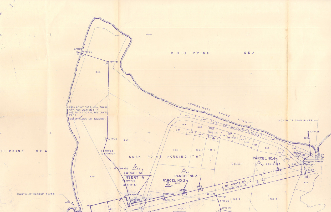 Line drawing of Assan Beach showing key features and property lines.