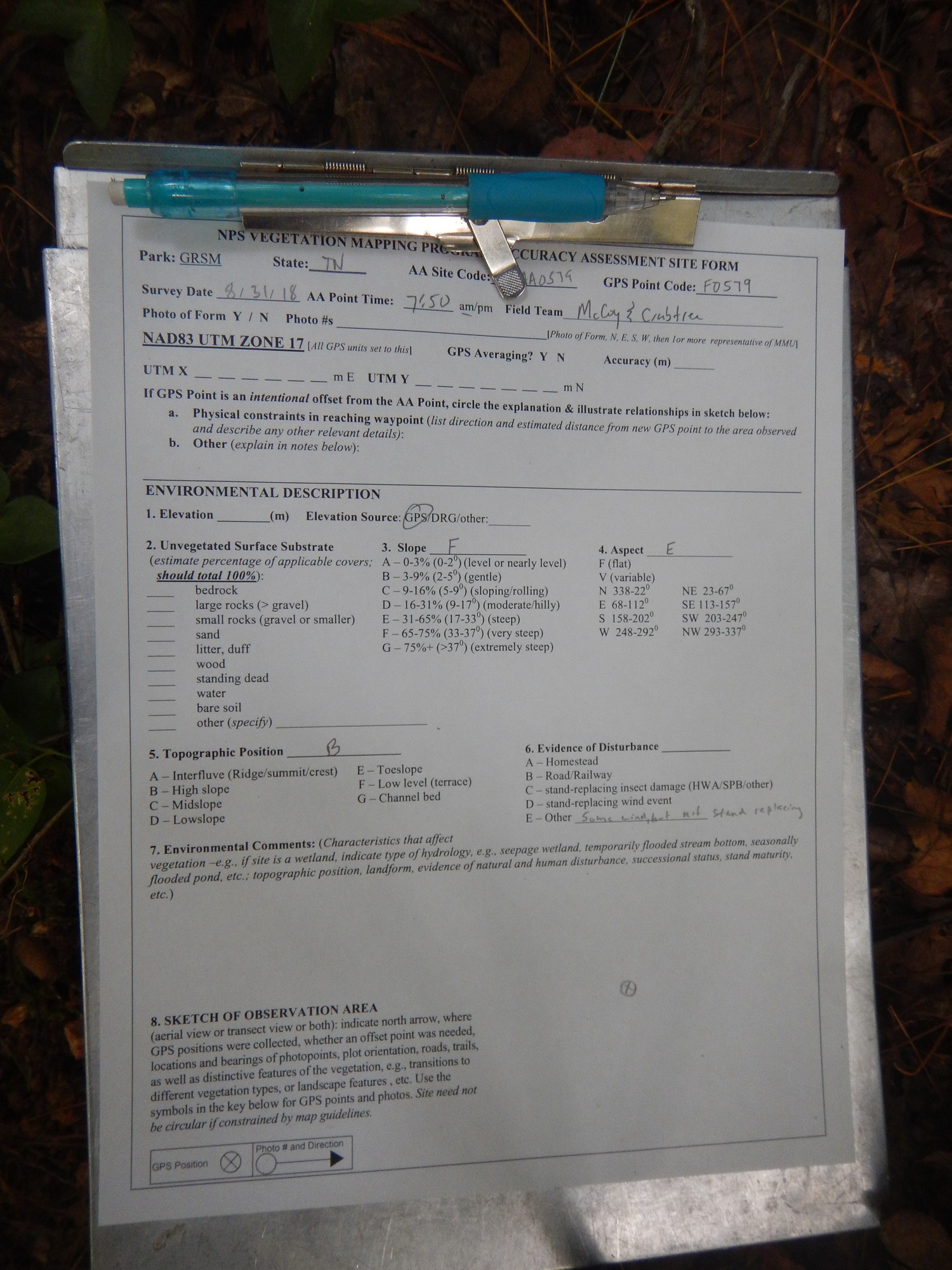 GRSM Accuracy Assessment. Plot Code: GRSM_AA_0579_1