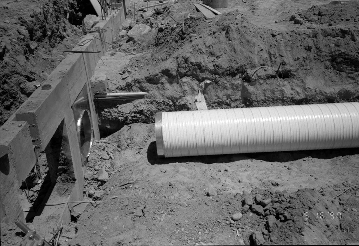 Underground pipe during construction of headquarters addition.