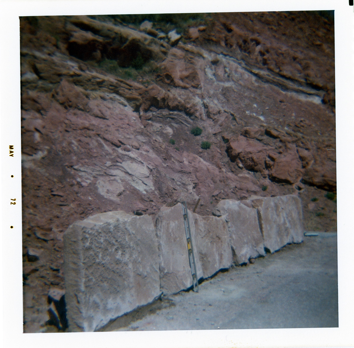Section of the slide control wall along Kolob Canyon Road during construction.