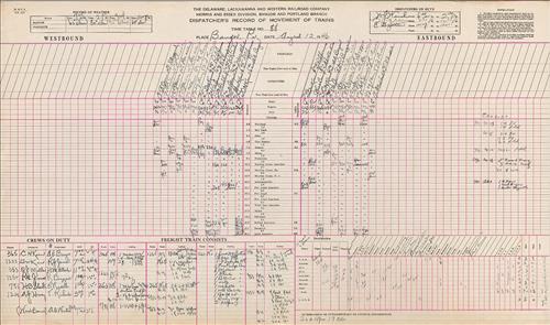 Dispatcher Sheets--Bangor & Portland Branch--Delaware, Lackawanna & Western Railroad [1946.08.01-1946.08.17]