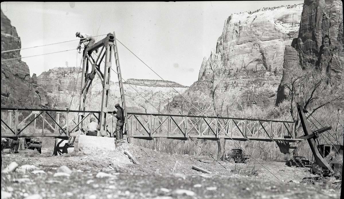 Bridge construction on the Emerald Pools Trail.