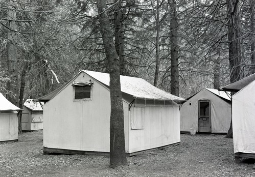Tent at Yosemite Lodge, rear. Used in a concessions report dated June 6, 1947. In Yos. RL 979.447 Y-16c #31.