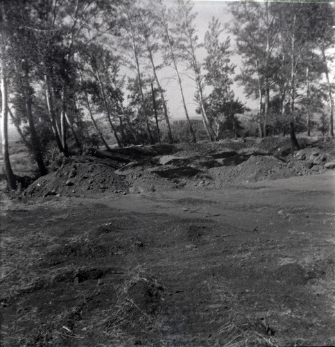 Piles of dirt during construction along the scenic canyon drive near the Grotto.
