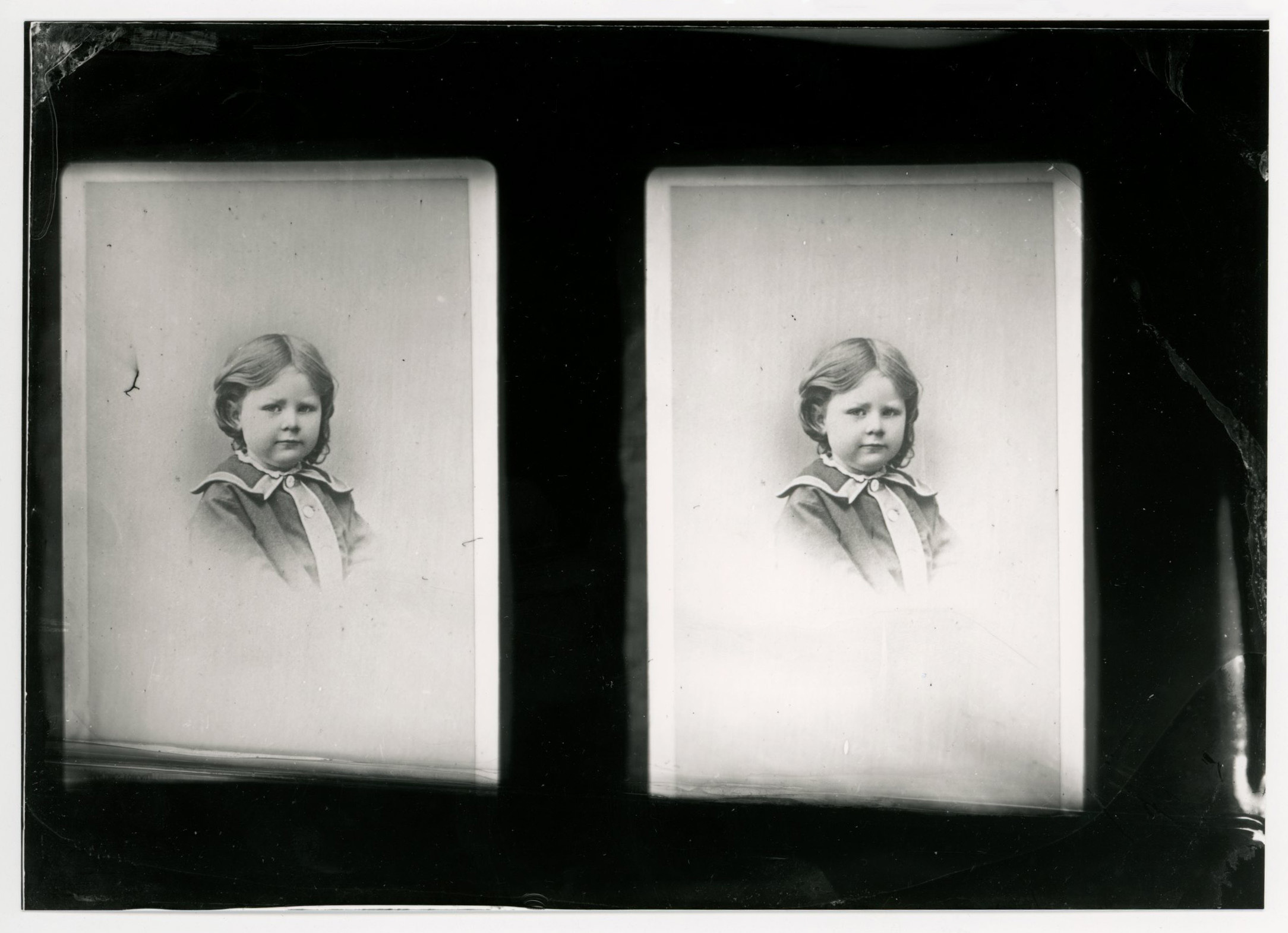 Two identical portraits of a young white girl side-by-side.