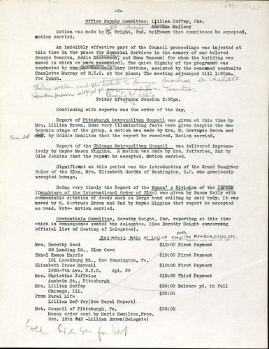 National Council of Negro Women, Meeting minutes