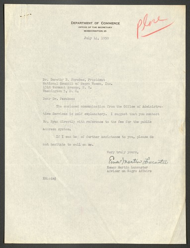 National Council of Negro Women, Correspondence, 1950