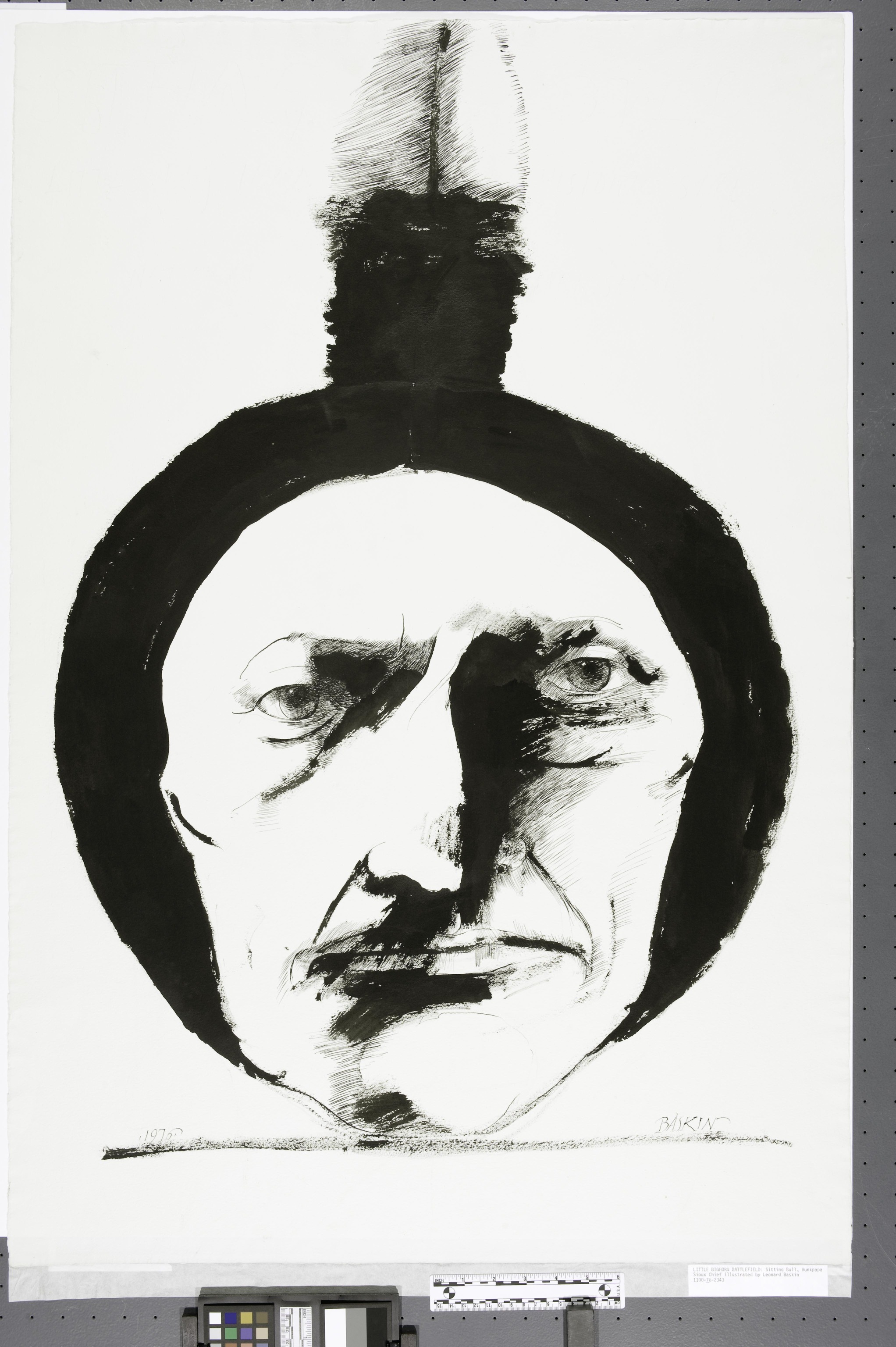 Portrait showing the full face of Sitting Bull, a Hunkpapa Lakota (Sioux) head chief, inspirational leader, and holy man